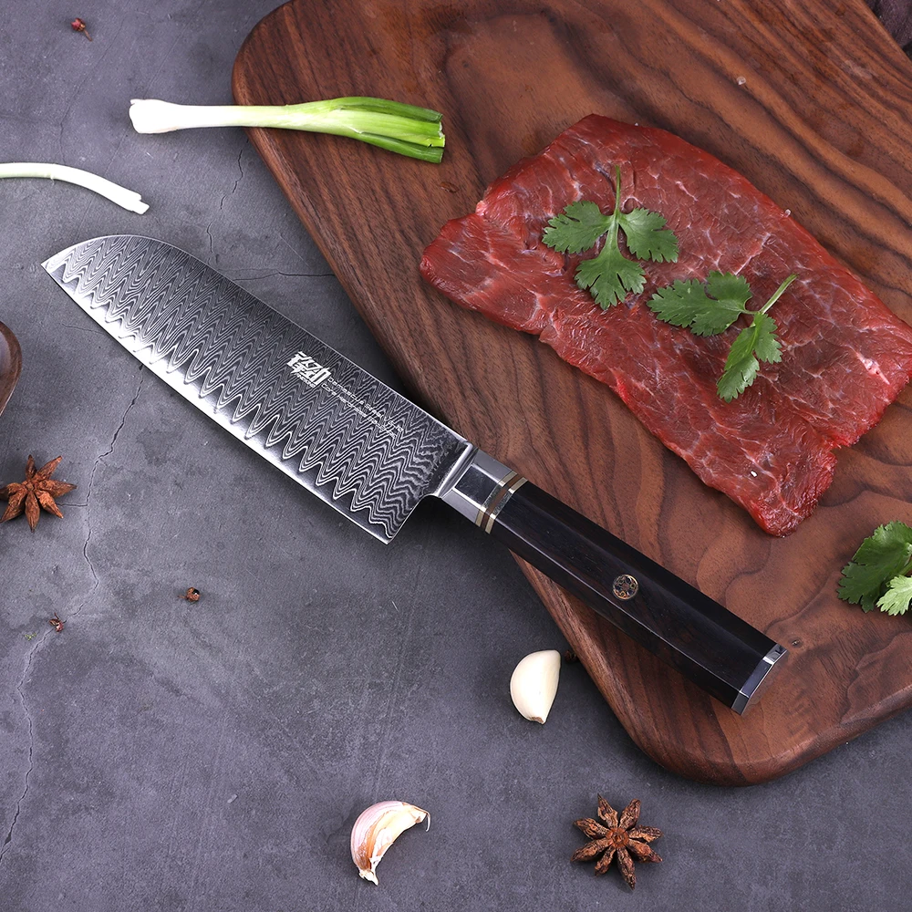 FINDKING Professional 7 дюймов нож Santoku эбенового дерева восьмиугольная ручка лестница узор