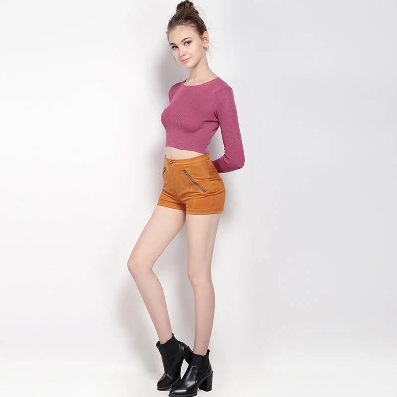 Haoyihui Long Sleeve Ribbing Brief Pullover Slim Sweater Crew O-Neck Soft Basic Crop Top 2018 New Fashion Women Sweaters | Женская