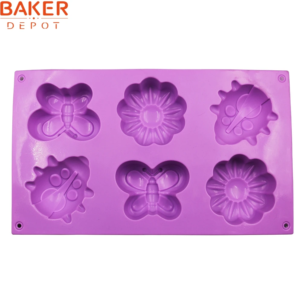 Силиконовая форма для торта 6 цветов бабочки и жука|Формы тортов| |