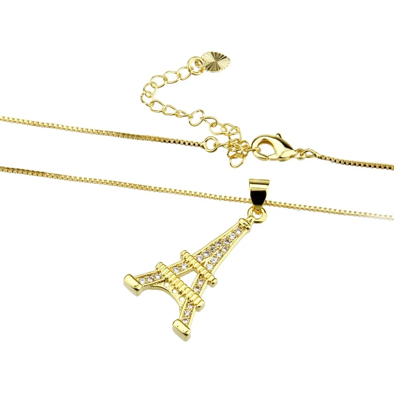 New design gold copper white cubic zirconia Eiffel tower pendant necklace for women fashion unique party jewelry chain gifts | Украшения и