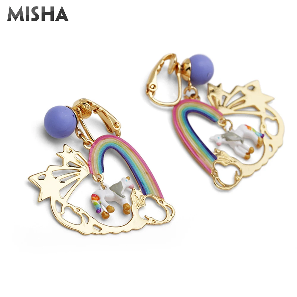 MISHA Модные серьги для женщин ручной работы эмалированные глазурованные единорог Радуга ювелирные серьги для девушек Подарок