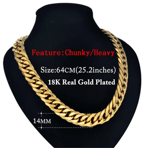 14mm 64cm gold Мужское ожерелье из толстой нержавеющей стали золотого/серебряного цвета, мужские кубинские цепочки, ожерелья для мужчин, ювелирные изделия в стиле хип-хоп - Окраска металла: 14mm 64cm gold