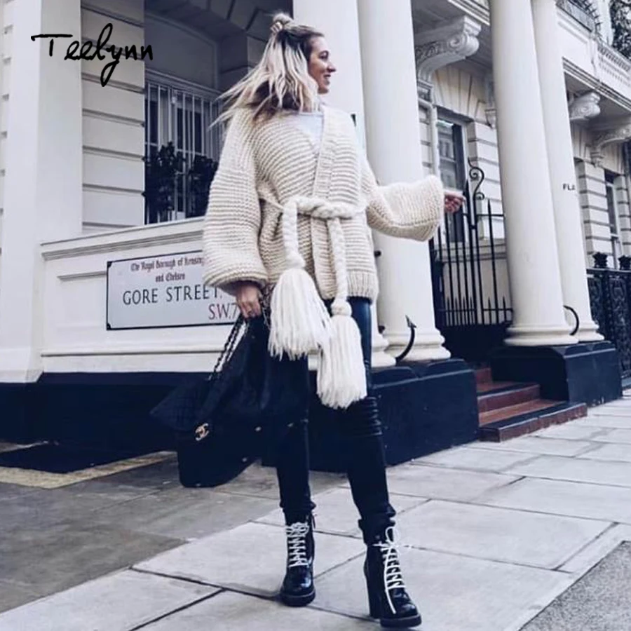 TEELYNN Boho sweater for women 2018 new winter long sleeve cardigan thick warm coat Special belt knitted brand sweaters outwear |