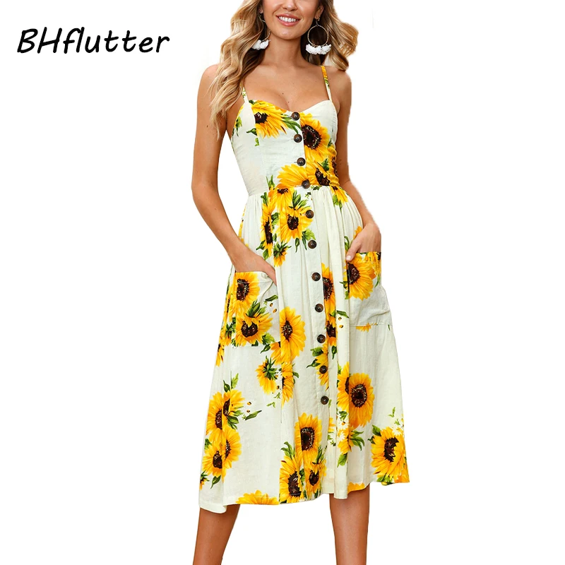 BHflutter женское платье 2018 Новое поступление ремешок с цветочным принтом