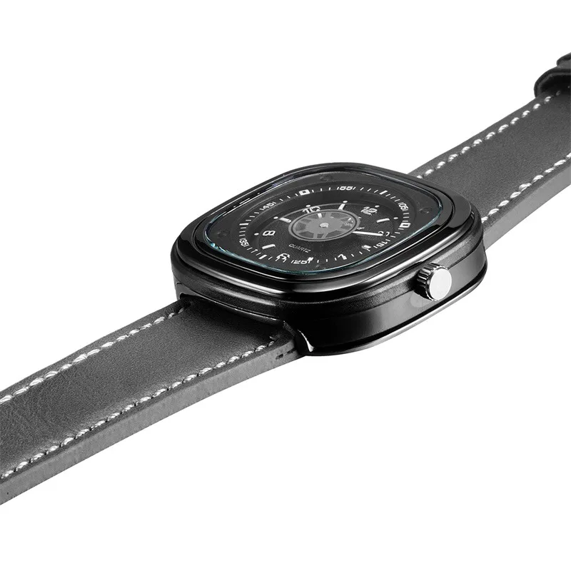 Мужские часы Genuein кожаный ремешок квадратный чехол Скелет уход за кожей лица