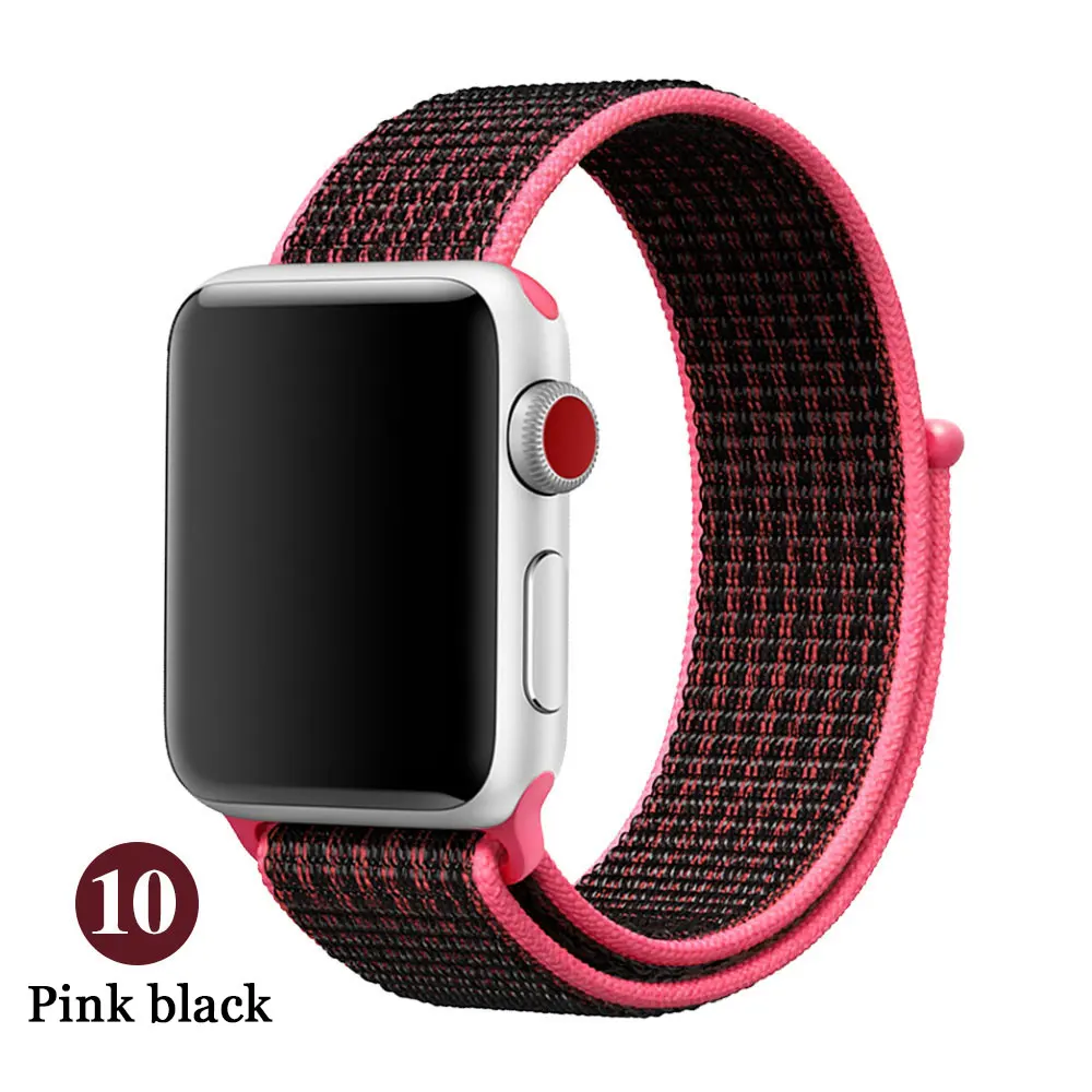 PINK BLACK Нейлоновый спортивный бесшовный ремешок для наручных часов Apple Watch, ремешок 42 мм, длина-44 мм, 40 мм, 38 мм, для iWatch, версия 5/4/3/2/1 браслет, ремешок на запястье для наручных часов аксессуары - Цвет ремешка: PINK BLACK