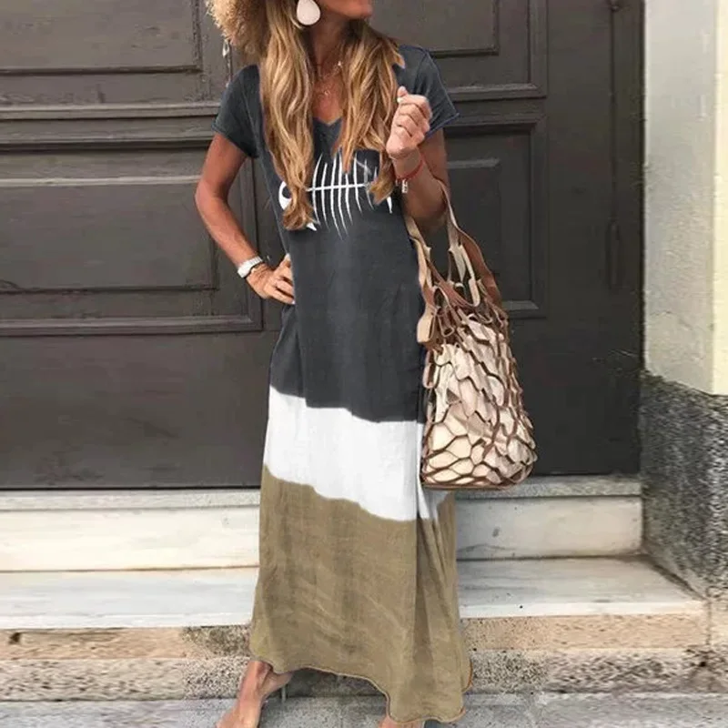 ELSVIOS новая мода 2019 женские платья летние с коротким рукавом v образный вырез