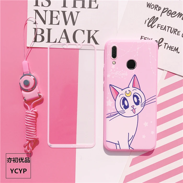 As shown Mate 20 милый чехол Luna cat+ пленка для экрана из закаленного стекла для huawei Nova4/3/3E/P20/P20 pro/P10/P10plus Сейлор Мун чехол - Цвет: As shown