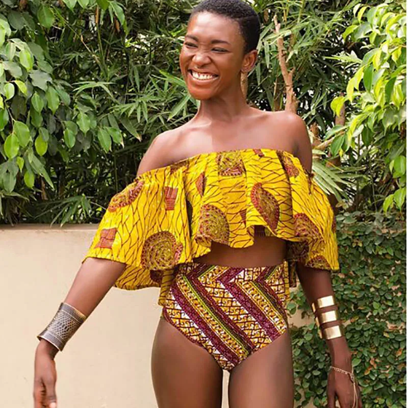 2017 Новый купальник на одно плечо женский комплект бикини гофрированный