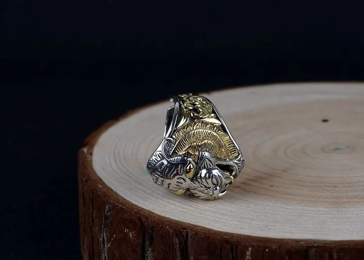 FNJ Панк животных Тигр кольцо серебро 925 Anillos Новая мода S925 стерлингов Серебряные кольца для Для мужчин ювелирные изделия Регулируемая Размеры bague