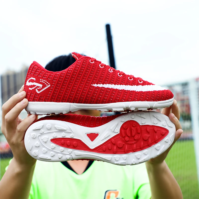 Сетчатые мужские футбольные бутсы для женщин; Chaussures De football Homme; кроссовки для мальчиков; детские футбольные бутсы; футбольная обувь для детей - Цвет: Красный