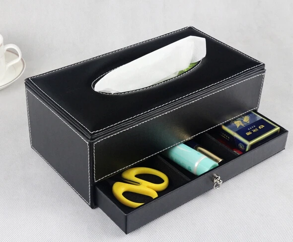 Quality PU Leather Tissue Box Wood Multifunctional Table Napkin Pumping Paper Storage | Дом и сад