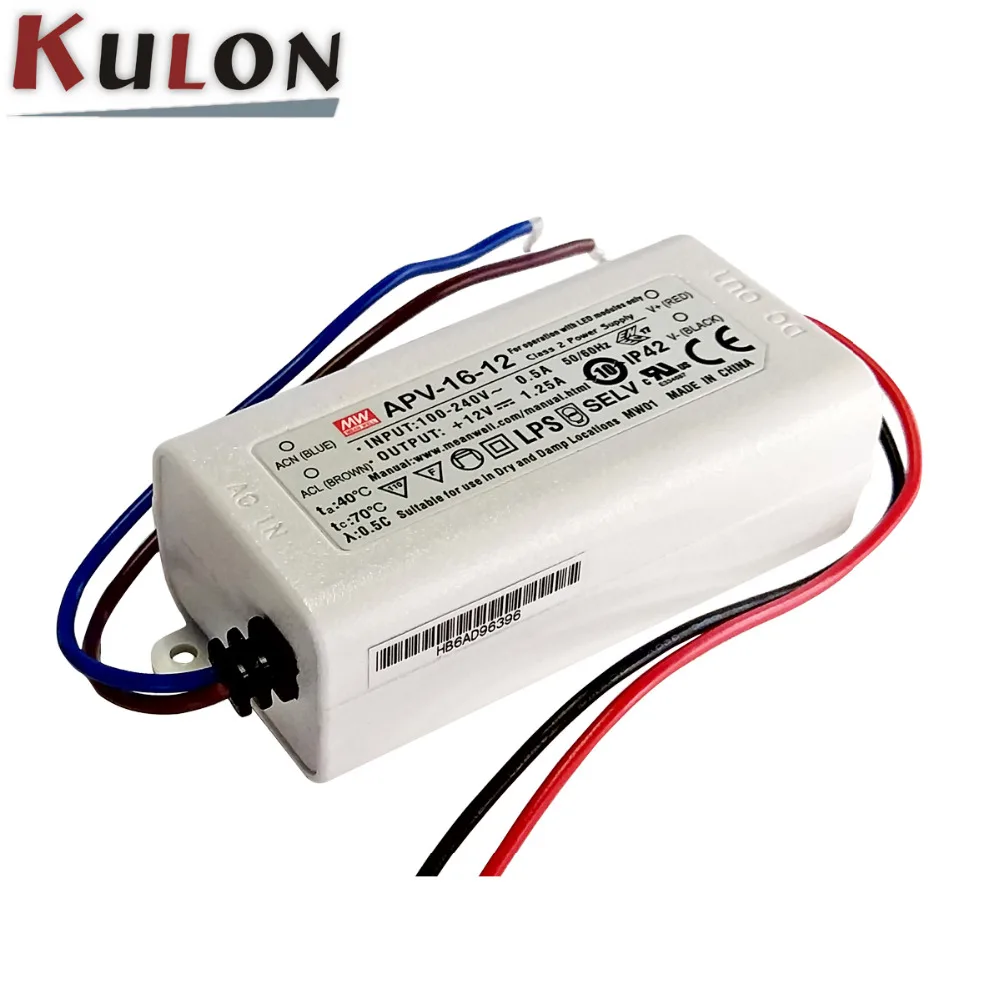 Бесплатная доставка Meanwell Светодиодный драйвер APV 16 один Выход 12W 5V 12V 15V 24V IP42