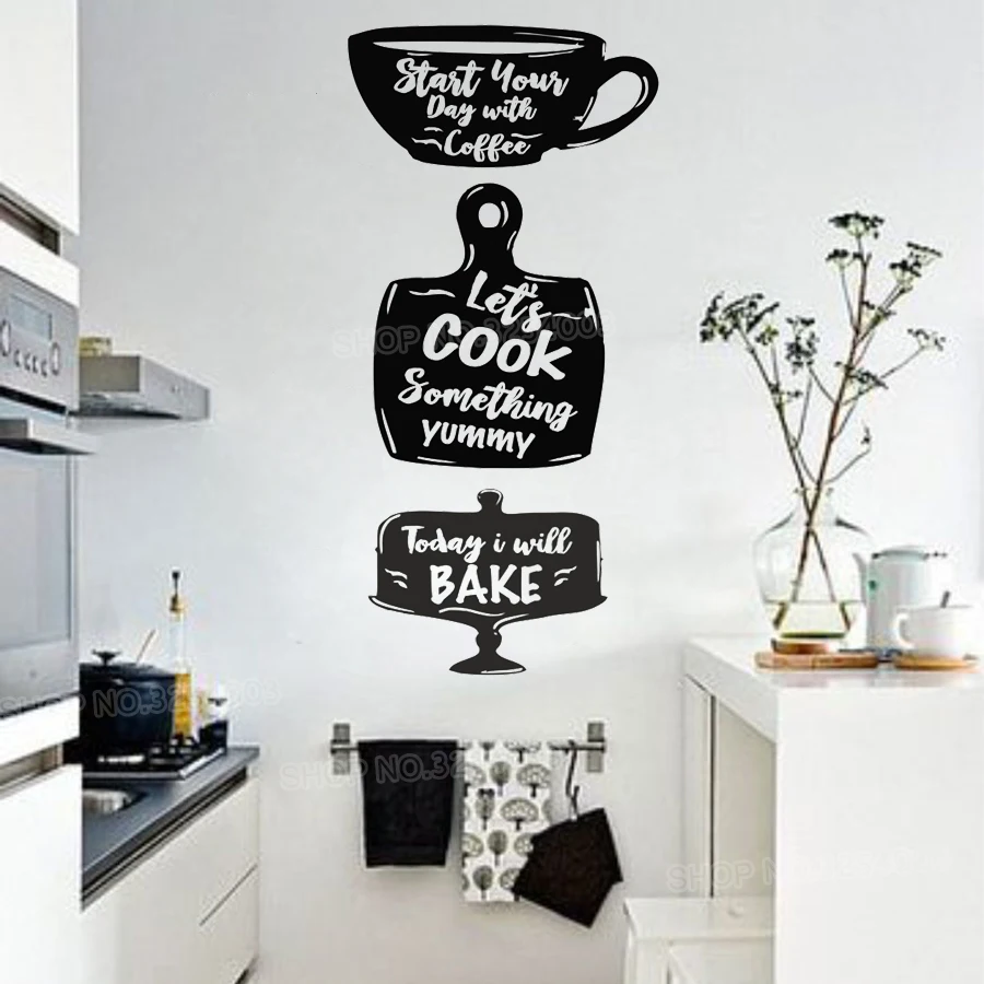 Wall Decal Quotes Start Your Day With Coffee Sticker Creative Cup Pattern Removable Kitchen Cafe Shop Logo Decor X87 | Дом и сад
