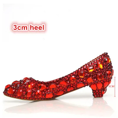 red 3cm heel Роскошные женские свадебные туфли; женские туфли-лодочки на высоком каблуке; обувь на платформе из натуральной кожи; Цвет серебристый, красный; вечерние модельные туфли со стразами - Цвет: red 3cm heel