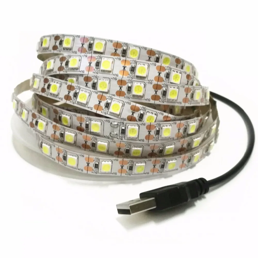 Светодиодная лента RGB 5 в с USB разъемом 5050 SMD теплая белая Гибкая Водонепроницаемая