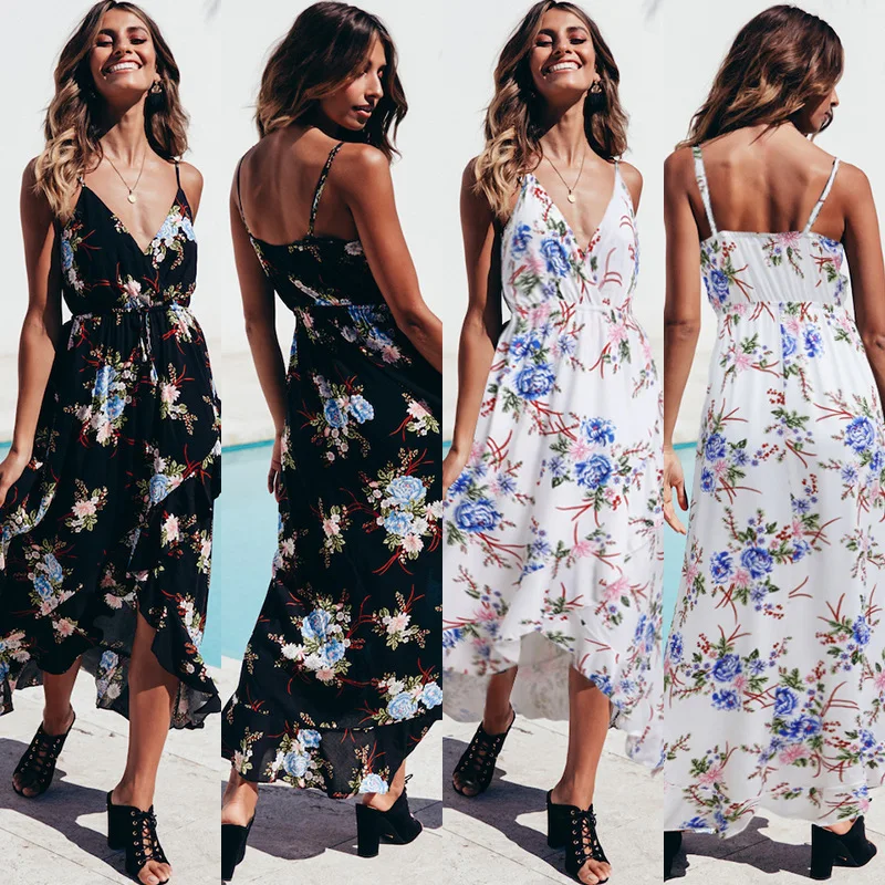 Дамы с цветочным принтом Длинные Boho богемное пляжное летнее платье Для женщин