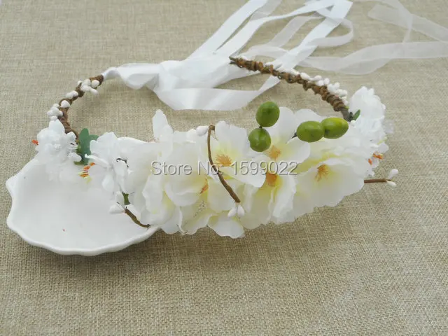 Свадебная корона в лесу белый цвет вишни аксессуары для волос повязка на голову