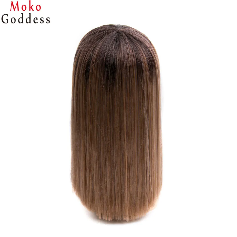 Mokogoddess короткий Омбре коричневый блонд парик с челкой высокая температура Синтетические парики для черных/белых женщин