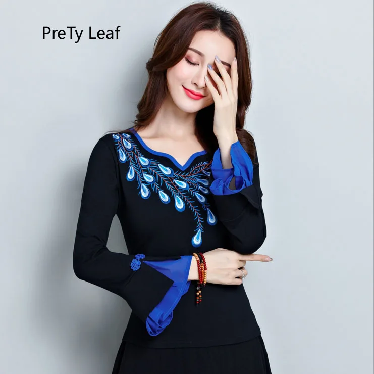 Новинка осени 2018 футболка с вышивкой в национальном стиле | Женская одежда