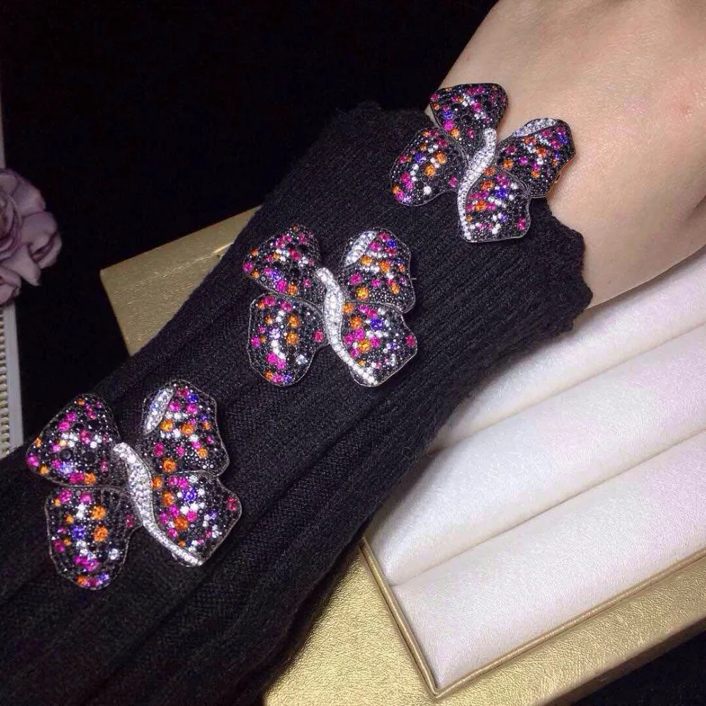 Qi Xuan_Trendy Jewelry_Multicolor Butterfly Ring_S925 однотонная Серебряная модная разноцветная бабочка