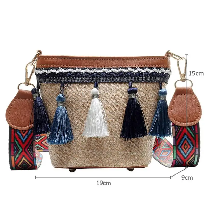Простой Boho кисточкой Вязание для женщин плечо слинг телефон деньги сумочки повседневное соломенный небольшой ткачество Кроссбоди сумка