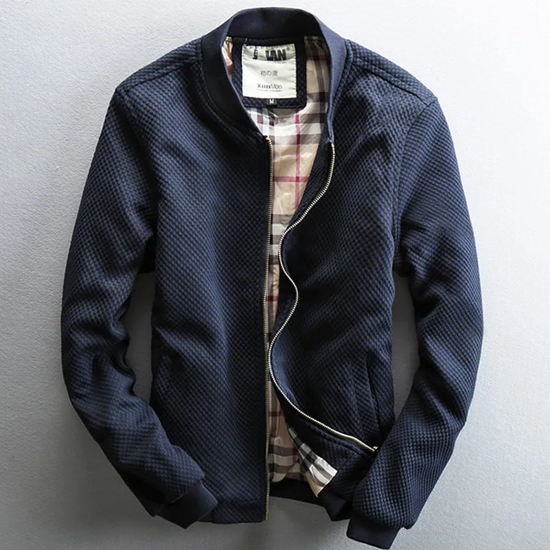 Мужская хлопковая куртка на молнии однотонная осень и зиму цвета: бежевый синий