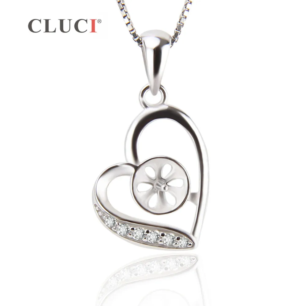 

CLUCI 925 Sterling Silver Heart Pendant Mounting for necklace DIY Valentine's Day Gift for girlfriend wedding jewelry SP186SB