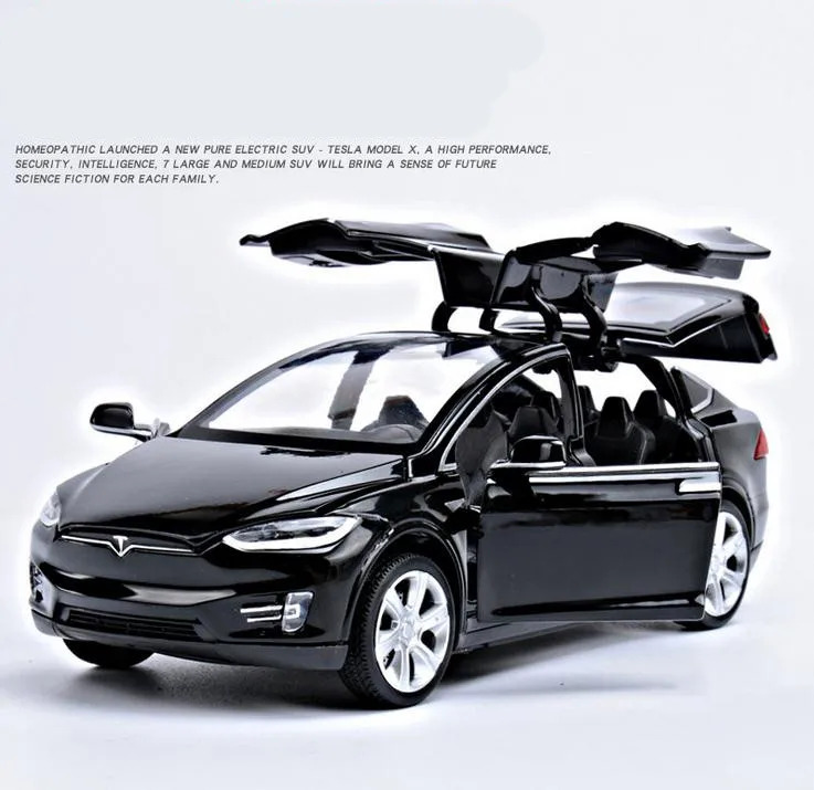 1:32 Сплав, игрушки для автомобиля, высокая имитация Tesla модель X90, 4 открытые двери, музыка и флэш-игрушки
