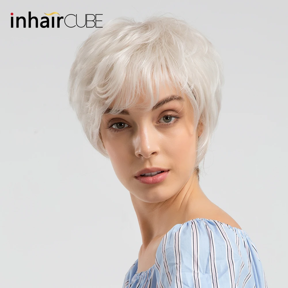 INHAIR CUBE синтетические волосы натуральные волнистые короткие парики с челкой