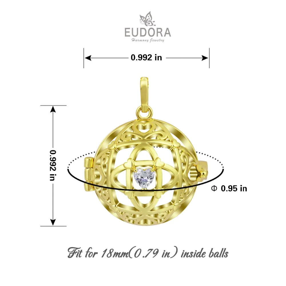Ожерелье с подвеской Eudora 18 мм в стиле Мехико шариком для беременных Золотое