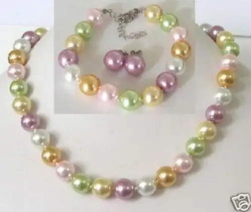 

Hot sale new Style >>>>12mm multicolor shell pearl necklace bracelet Earring Set