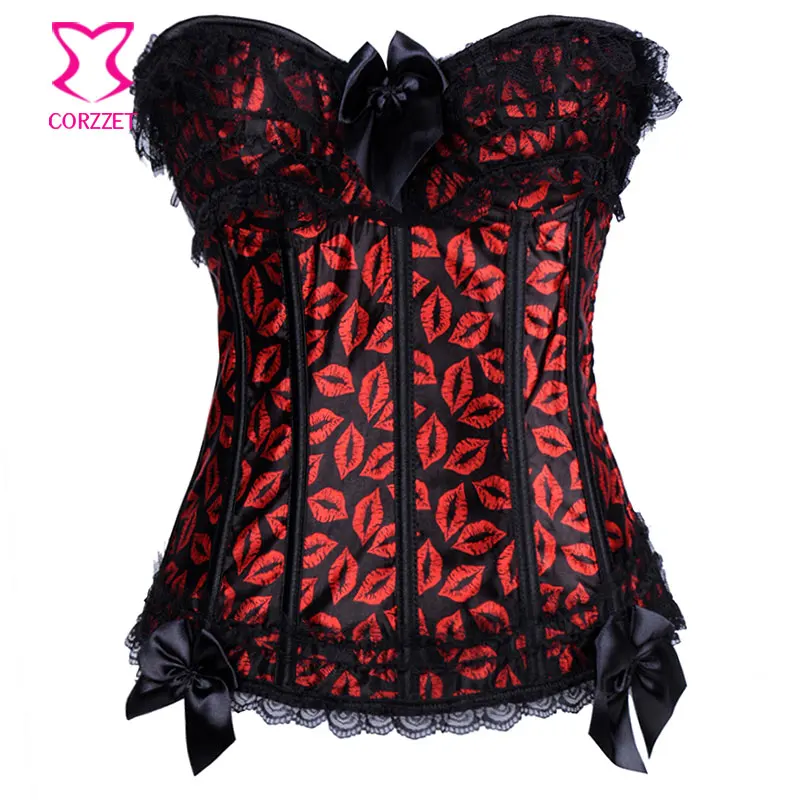Сексуальный красный корсет в стиле &quotЛолита&quot с кружевной отделкой для губ