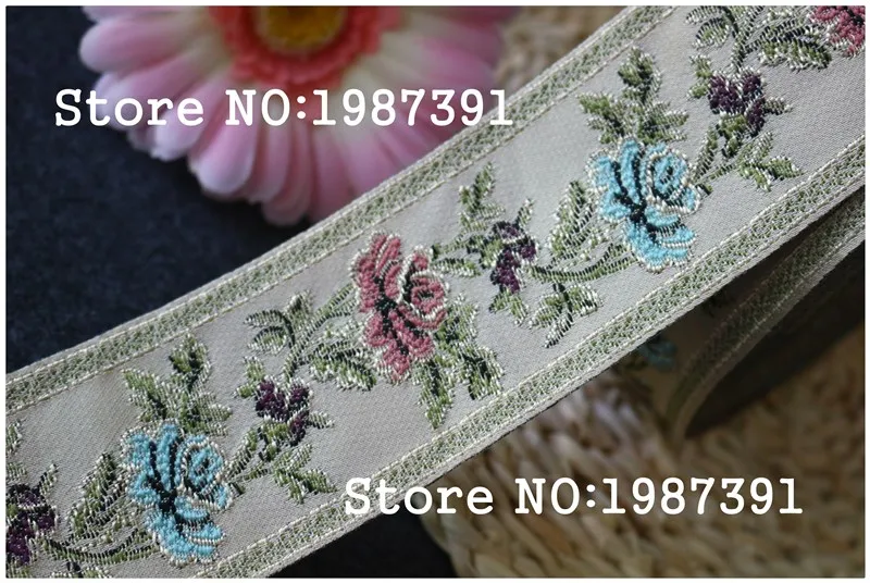 

High quality wide 5.8cm 4yards/lot Woven Jacquard Ribbon beige background flowers pattern LS-4849