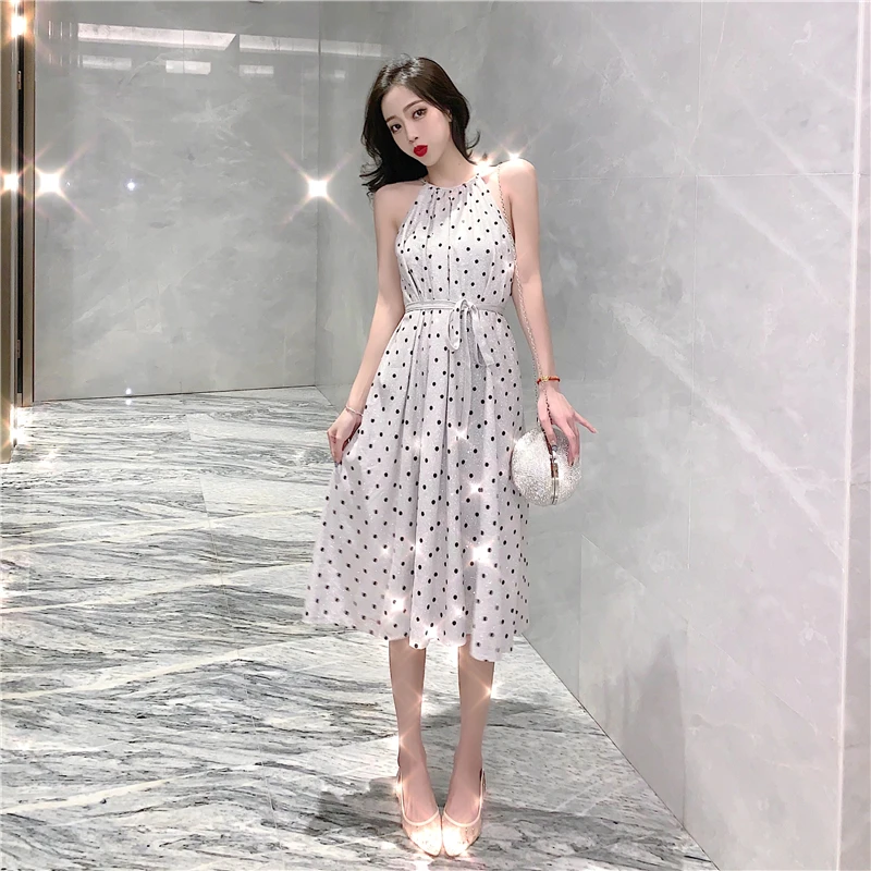 Модное новое французское Ретро волнистое платье на бретельках | Женская одежда