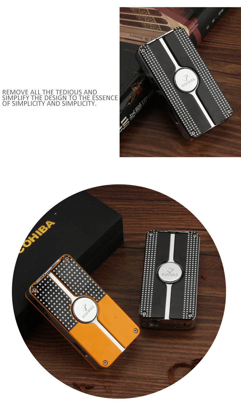 COHIBA газовая зажигалка для сигар 3 фонарь ветрозащитный газ многоразового использования 3 струи пламени фонарь зажигалки для сигар