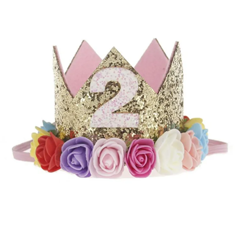 

Kids Headband Birthday Crown Headband Flower Crown Headband 0-3 Years Old Girls/Boys Birthday Headwear Elastic Headband Crown