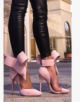 attractive woman sexy pumps elegant red blue black green pink suede leather sandals charming bowknot pointed toe dress shoes wom