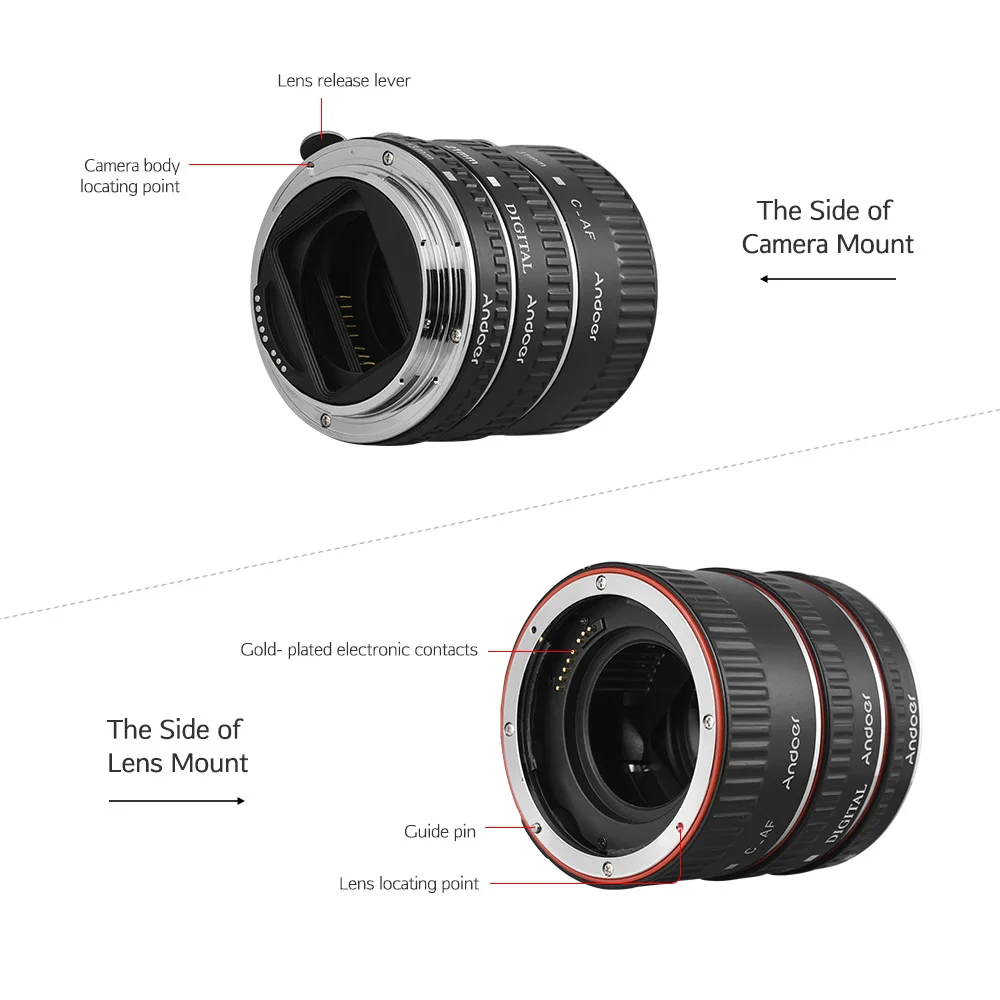 Комплект удлинительных макроколец Andoer 3 шт. 13 мм для корпуса камеры Canon EOS и