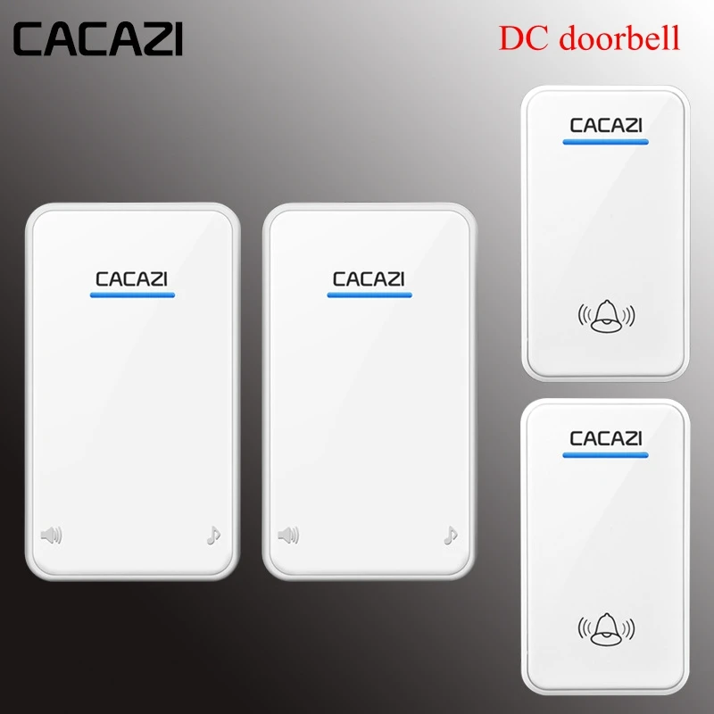 White-2x2 Беспроводной дверной звонок CACAZI, работающий от аккумулятора постоянного тока, водонепроницаемый, 1 кнопка, 1 приемник, светодиодный светильник, домашний беспроводной дверной звонок, 48 колокольчиков, 6 громкости - Цвет: White-2x2