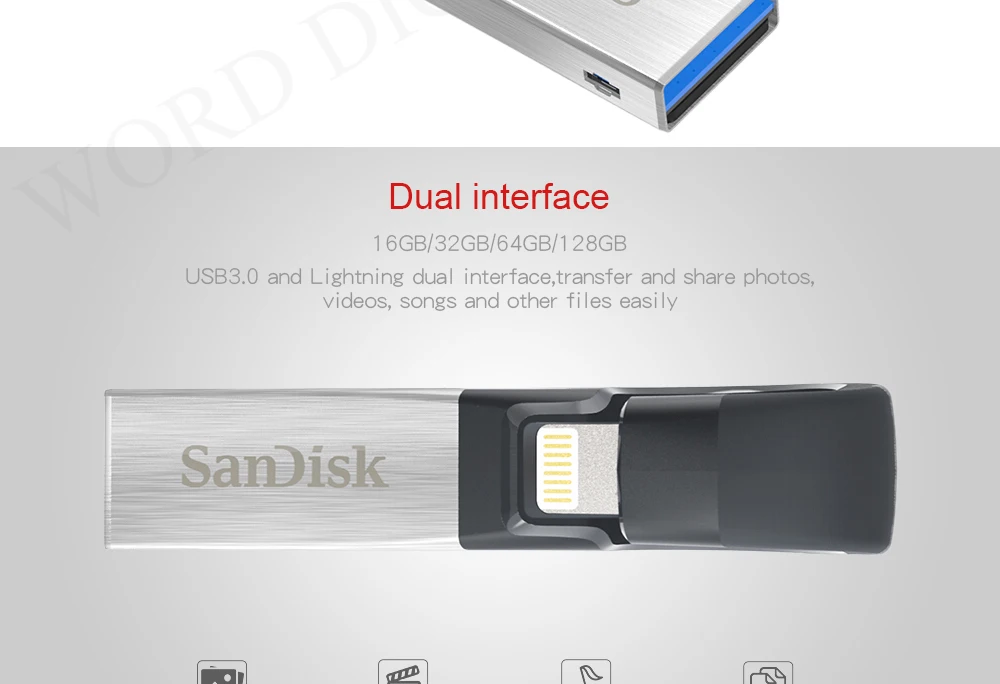SanDisk USB флэш-накопитель iXPand U диск OTG Lightning Разъем USB3.0 Флешка 16 ГБ 32 ГБ 64 ГБ 128 ГБ MFi для iPhone и iPad SDIX30N