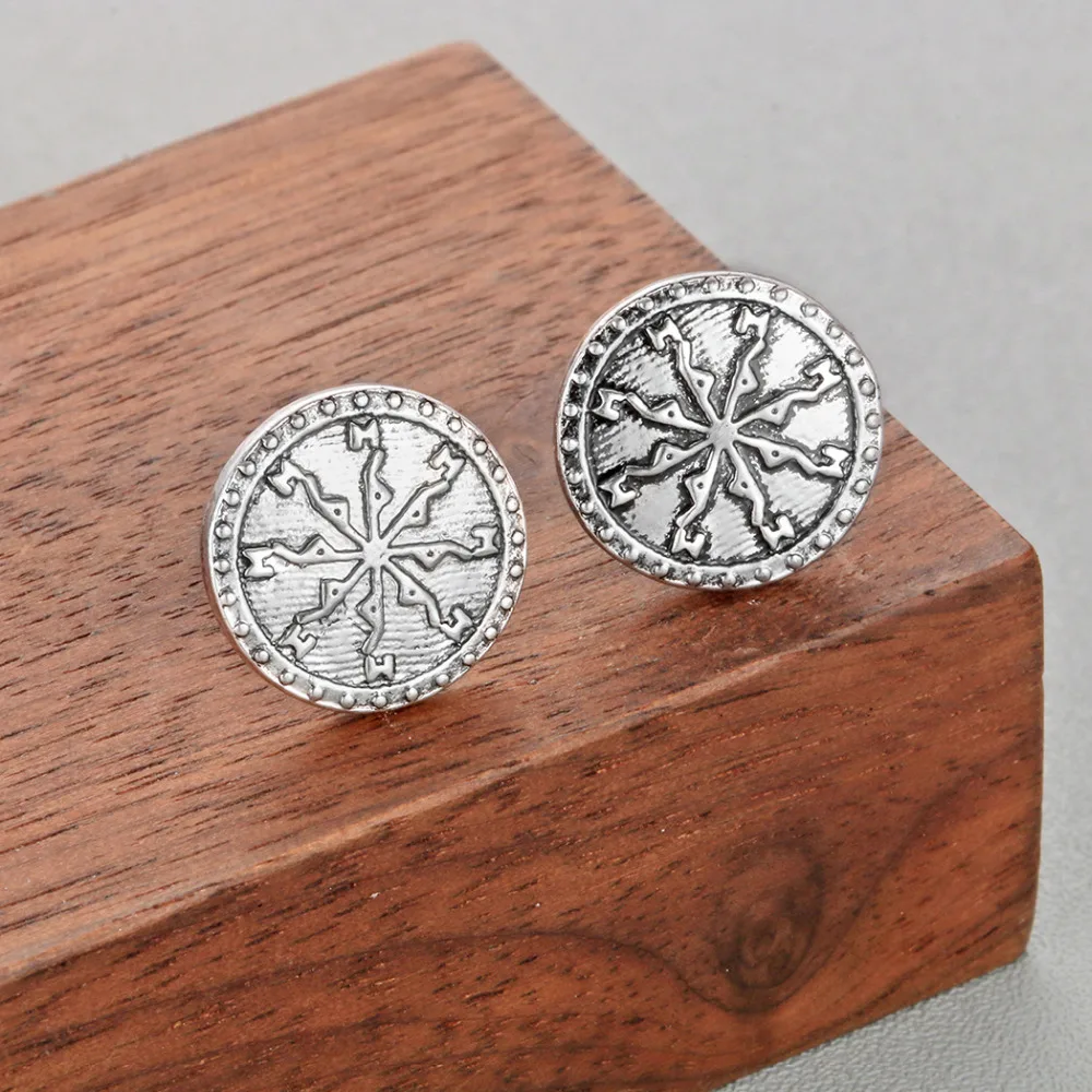 QIAMNI Punk Disc Vegvisir амулет викингов руны Серьги-пусеты английский талисман винтажные