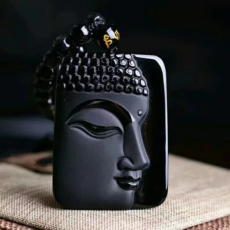 

Natural Obsidian Stone Top Fashion Crystal Pendant Buddha Head Necklace Jewelry Drop Shipping