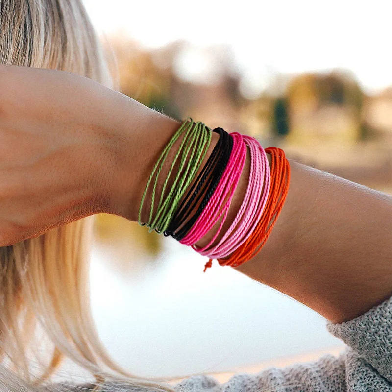 Женский браслет ручной работы с воском многослойный шармом дружеская летняя бижутерия в стиле бохо черного