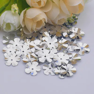 

500 шт./лот, цветок, блестки, 14 мм, ПВХ, украшение, шитье, сделай сам, Свадебное Ремесло, скрапбук для одежды, серебро