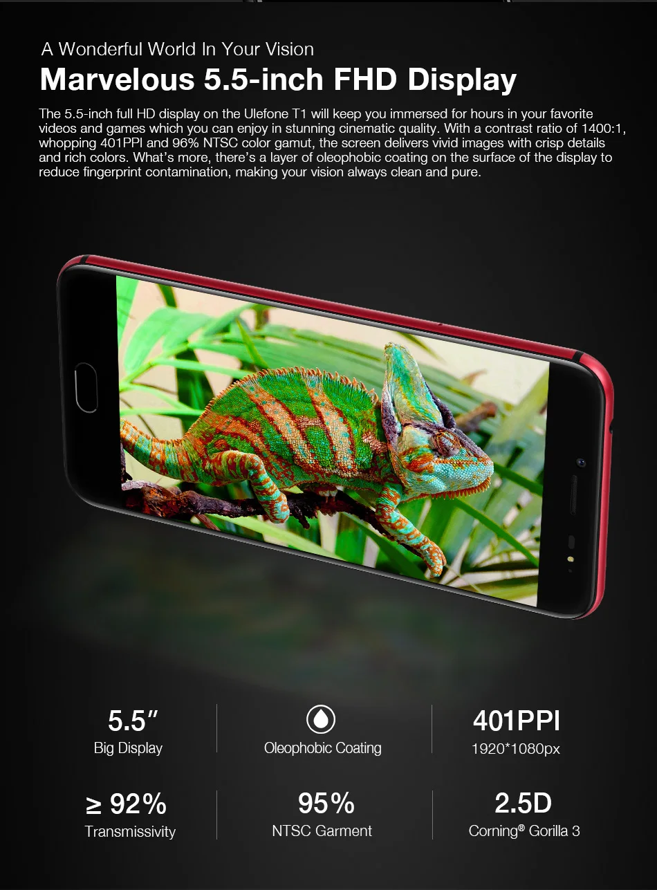 Смартфон Ulefone T1 с 5 дюймовым восьмиядерным процессором ОЗУ 6 ГБ ПЗУ 64 16 Мп + МП 3680