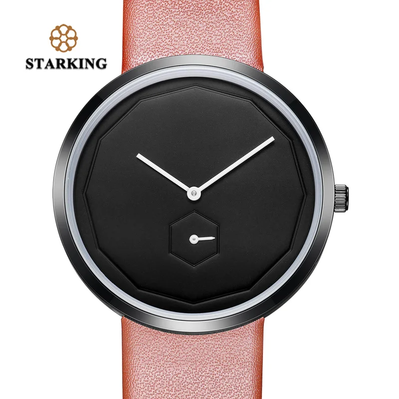 STARKING, черные женские часы, кварцевые, Relojes Hombre,, унисекс, часы 40 мм, Безликий дизайн, кожа, модные, простые, наручные часы для мужчин - Цвет: Коричневый