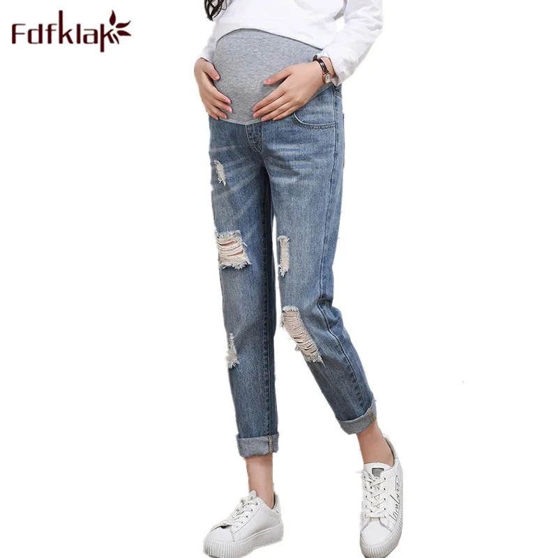 Fdfklak 2018 новые джинсы с эластичной резинкой на талии для беременных Брюки Одежда