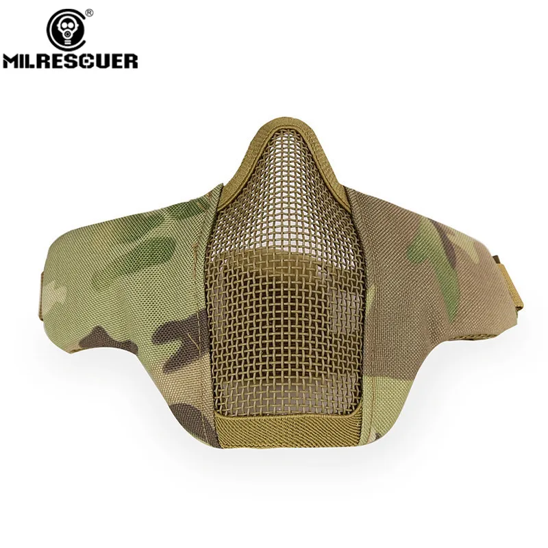 MILRESCUER New Tactical Airsoft Mask Half Lower Face Metal Steel Net Hunting Protective Prop For Paintball Military Party CS |