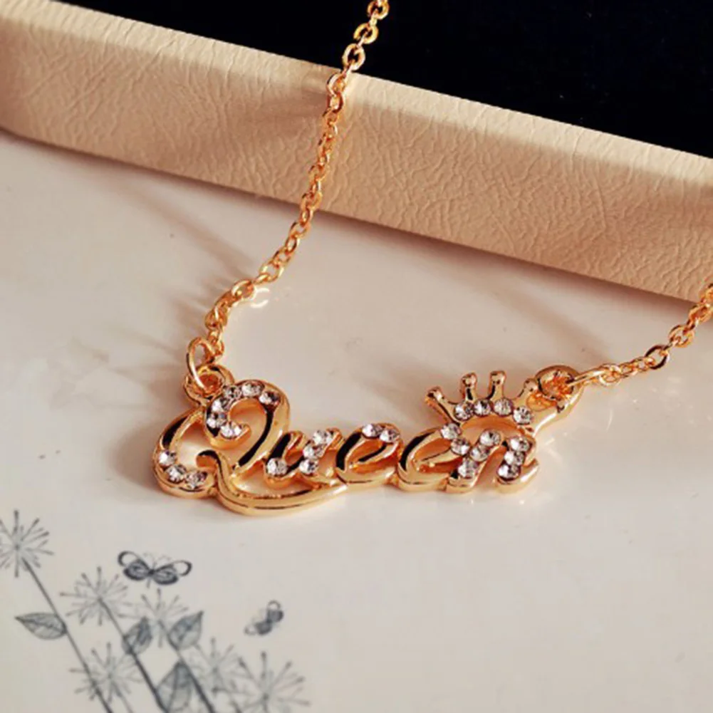 Женская короткая цепочка с буквенным принтом Queen Crown серебряянное ювелирное